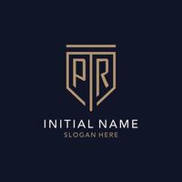 PR initial logo monogram with simple luxury shield icon design vector