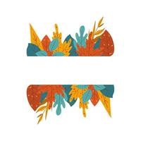 Horizontal banner with orange, yellow, blue autumn leaves in flat style. vector