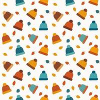 Autumnal seamless pattern with colorful hats and leaves in flat style vector