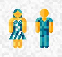 Man and woman avatar icons. Vector template with simple shapes, mosaic background. Male and female gender profile sign. Door sticker for restroom, toilet, washroom, lavatory, closet, WC, bathroom