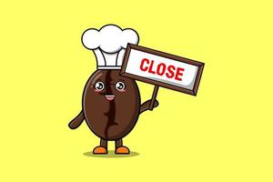 cartoon Coffee beans chef holding close sign board vector