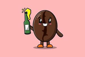 Cute cartoon Coffee beans with soda bottle vector