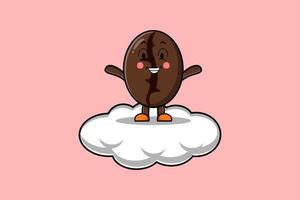 Cute cartoon Coffee beans character stand in cloud vector