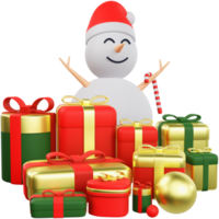 3D Christmas snowman and gift boxes with high quality render png