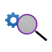 Magnifying Glass and Gear 3d icon, perfect for adding elements to your design png