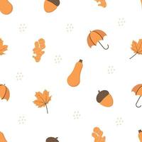 Seamless fall pattern on white background. Abstract decorative pattern. Autumn background. Vector illustration.