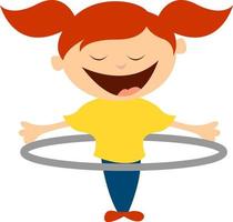 Girl with hula hoop, illustration, vector on white background.