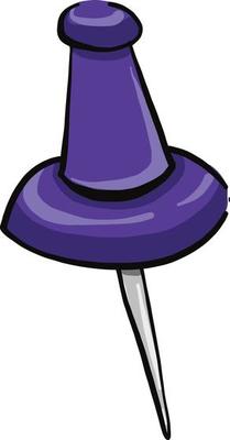 Purple pin, illustration, vector on a white background.
