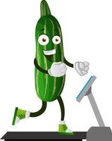 Cucumber on running machine, illustration, vector on white background.