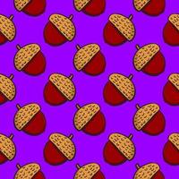 Small acorns, seamless pattern on purple background. vector