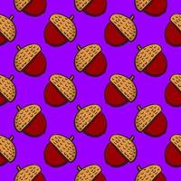 Small acorns, seamless pattern on purple background. vector