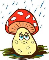 Mushroom in rain, vector or color illustration.