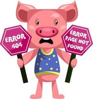 Pig with 404 error, illustration, vector on white background.