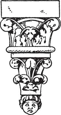 Romanesque Console, material,  vintage engraving.