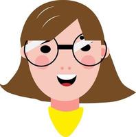 Girl with brown hair and round glasses, illustration, vector on a white background.