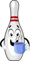 Bowling pin with coffee, illustration, vector on white background.