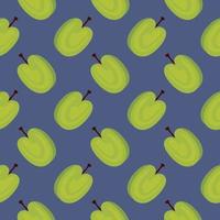 Green apple , seamless pattern on a blue background. vector