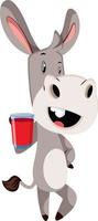 Donkey with coffee, illustration, vector on white background.