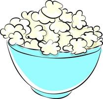 Popcorn in bowl, illustration, vector on white background.