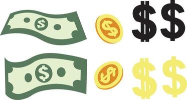 set of cartoon banknotes and coins vector