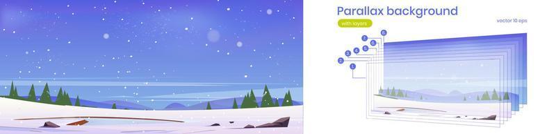 Parallax background with winter snowy landscape vector