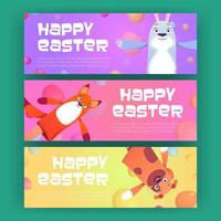 felices pancartas de pascua con divertidos muñecos de marionetas vector