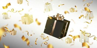 Gift boxes and confetti flying on blur background vector