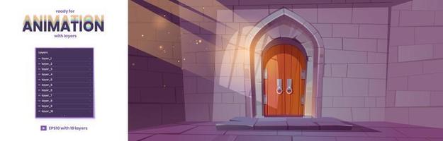 Parallax background with doors in medieval castle vector