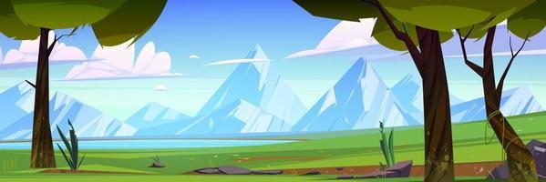 paisaje de montaña de naturaleza de dibujos animados, escena rural vector