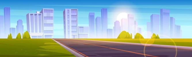 Highway, empty road to city with skyscraper towers vector