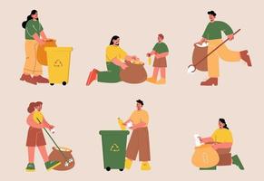 People collect garbage and sorting waste vector