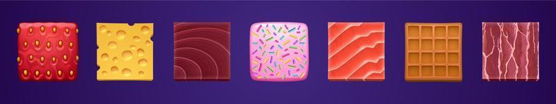botones cuadrados con textura de comida vector