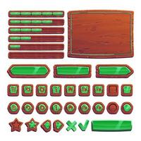 Buttons from wooden boards with green for ui game vector