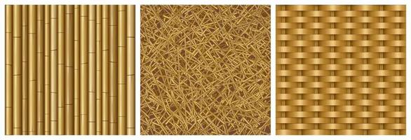 Game textures bamboo stems, straw and wicker set vector