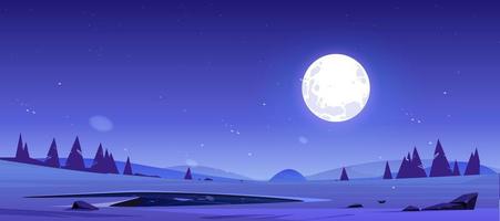 Cartoon night nature landscape full moon shining vector