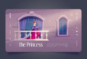 The princess cartoon landing page with royal girl vector