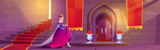 Princess in gold crown in medieval castle vector