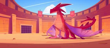 Red dragon on ancient arena for gladiators fight vector