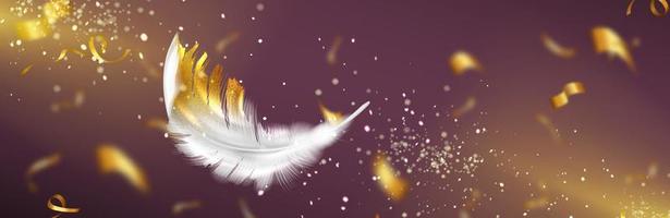 White feather with gold on defocused background vector