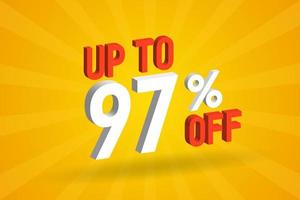 Up To 97 Percent off 3D Special promotional campaign design. Upto 97 of 3D Discount Offer for Sale and marketing. vector