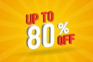 Up To 80 Percent off 3D Special promotional campaign design. Upto 80 of 3D Discount Offer for Sale and marketing. vector