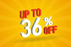 Up To 36 Percent off 3D Special promotional campaign design. Upto 36 of 3D Discount Offer for Sale and marketing. vector