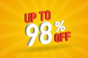 Up To 98 Percent off 3D Special promotional campaign design. Upto 98 of 3D Discount Offer for Sale and marketing. vector
