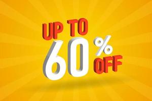 Up To 60 Percent off 3D Special promotional campaign design. Upto 60 of 3D Discount Offer for Sale and marketing. vector