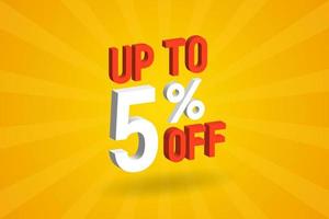 Up To 5 Percent off 3D Special promotional campaign design. Upto 5 of 3D Discount Offer for Sale and marketing. vector