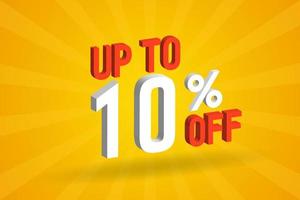 Up To 10 Percent off 3D Special promotional campaign design. Upto 10 of 3D Discount Offer for Sale and marketing. vector