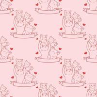 adorable outline cats cartoon seamless pattern vector