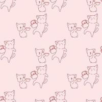 esquema lindo gatos dibujos animados de patrones sin fisuras vector