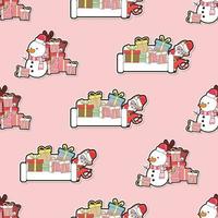 Santa cat and gifts with Christmas cartoon seamless pattern vector