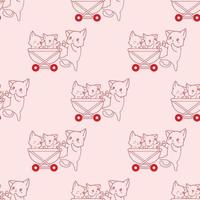 outline cute kittens cartoon seamless pattern vector